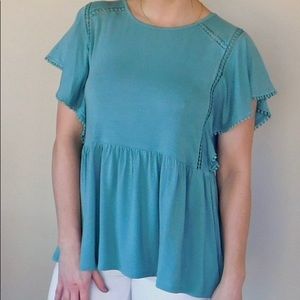 She & Sky Slate Blue Detail Top